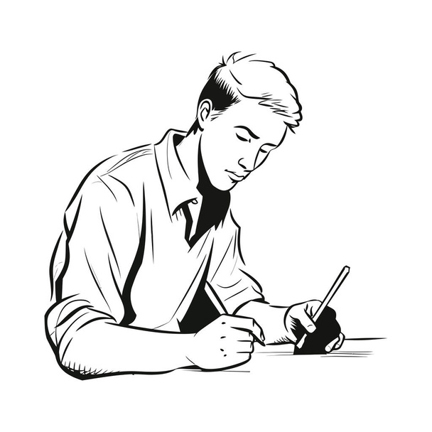 One person sketching a portrait with pencil over white - Vector, Image