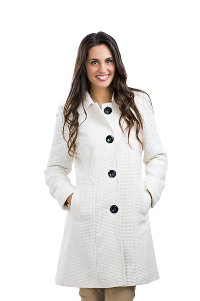 Brunette woman with white coat - Foto, Imagem
