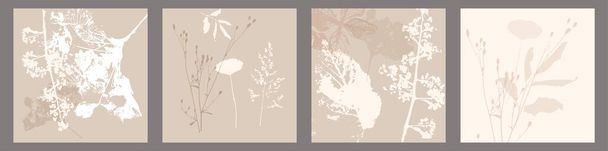 Zartes Vektormuster mit Wildblumen, Kräutern und Pflanzen. Weiche Pastellfarben erröten beige rosa Hintergrund - Vektor, Bild