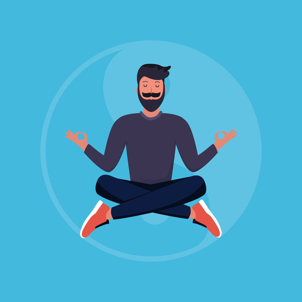 un hipster haciendo yoga para calmarse - Vector, imagen