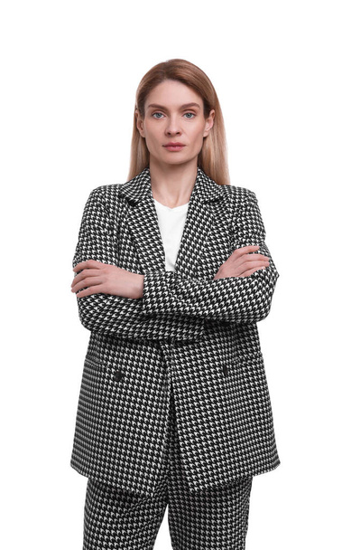 Beautiful businesswoman in suit on white background - Fotografie, Obrázek