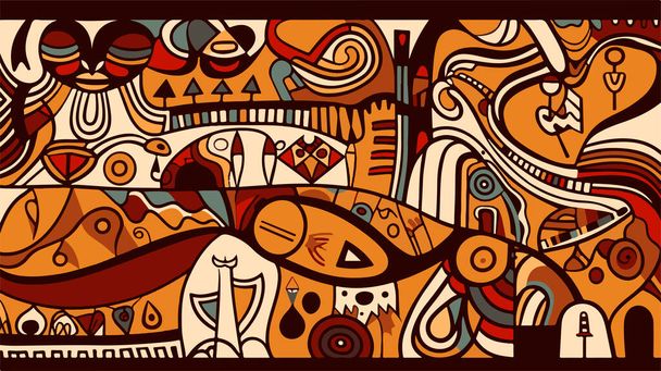 Padrão abstrato em estilo africano nativo. Ilustração vetorial. Pintura abstrata africana tradicional. - Vetor, Imagem