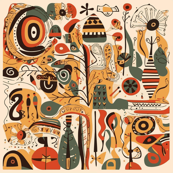 Patrón abstracto en estilo africano nativo. Ilustración vectorial. Pintura abstracta africana tradicional. - Vector, imagen