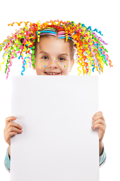 happy cheerful little girl holding a poster - Photo, image