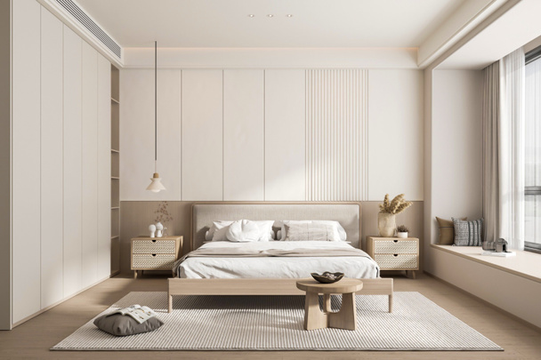 3Dレンダリング現代の寝室のインテリアデザイン - 写真・画像