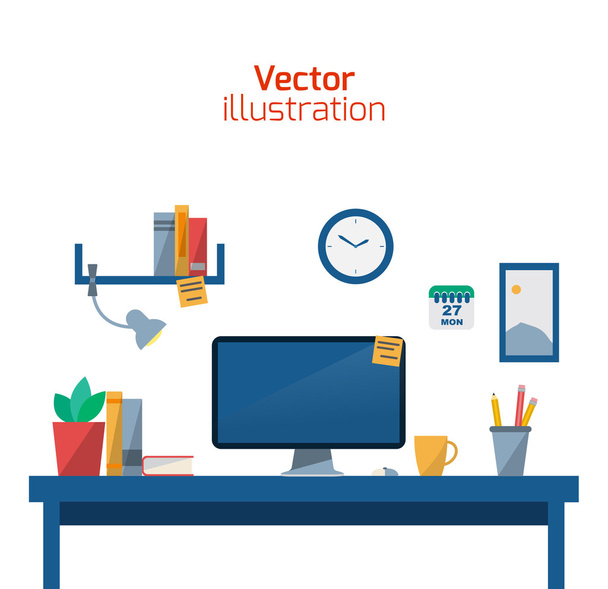 Work table with computer - Vector, Image