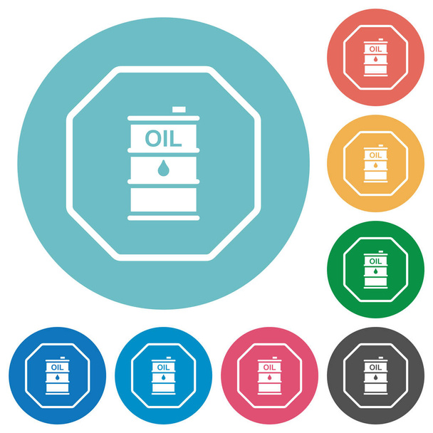 Октагон формує санкції сирої нафти знак твердої плоскої білі ікони на круглих кольорових фонах - Вектор, зображення