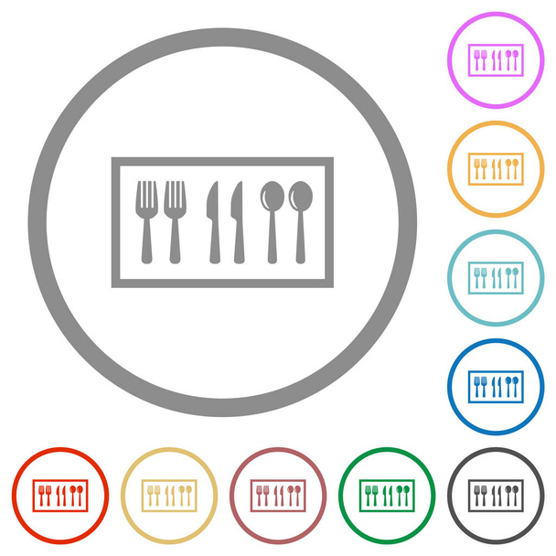 Flatware box flat color icons in round outlines on white background - Vector, Image