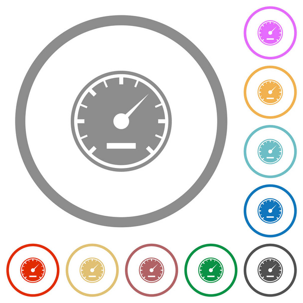 Speedometer solid flat color icons in round outlines on white background - Vektori, kuva