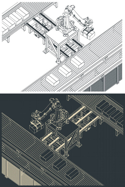 Stylized vector illustrations of robotic factory conveyor line - Vector, Image