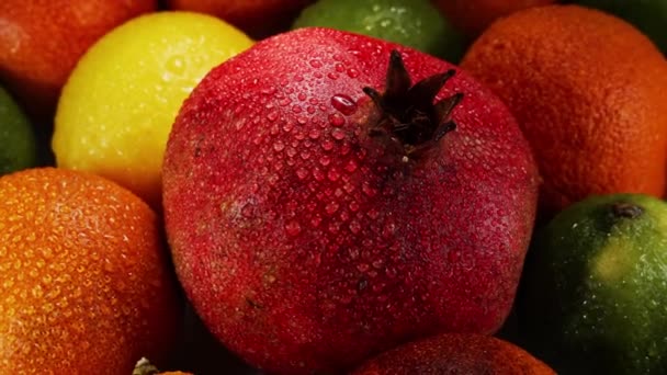 élelmiszer, táplálkozás és vegetáriánus koncepció - zár-megjelöl-ból citrusfélék a kőasztal - Felvétel, videó