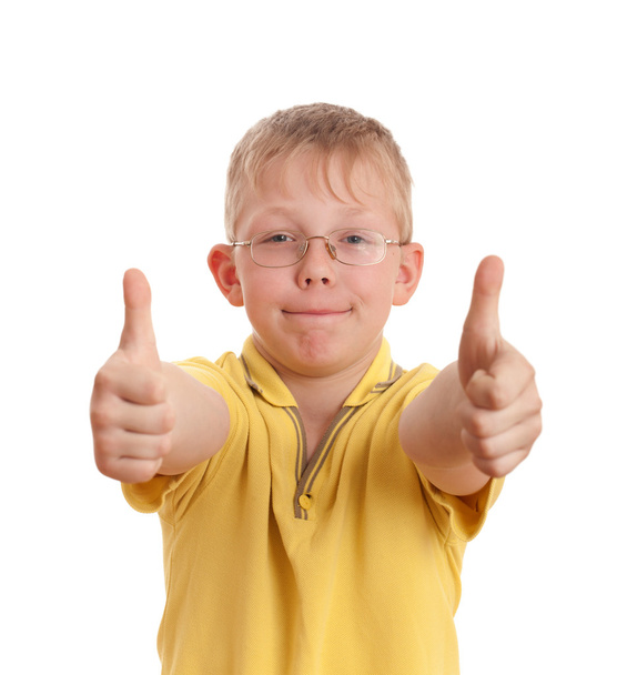 Teenager show thumb up sign on two hands - Φωτογραφία, εικόνα