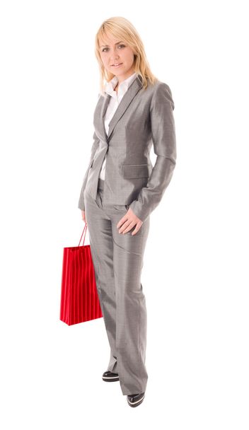 Portrait of happy businesswoman with red bag - Foto, afbeelding