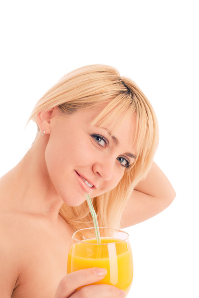 Attractive girl drinking fresh orange juice - Fotó, kép