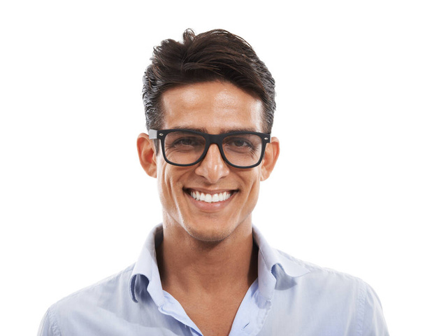 Making a spectacle of his smile. Portrait of a handsome young man smiling while wearing spectacles - Fotografie, Obrázek