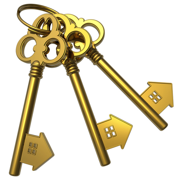Bunch of golden house-shape keys - Фото, зображення
