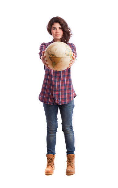 Girl holding a world globe - Foto, Bild