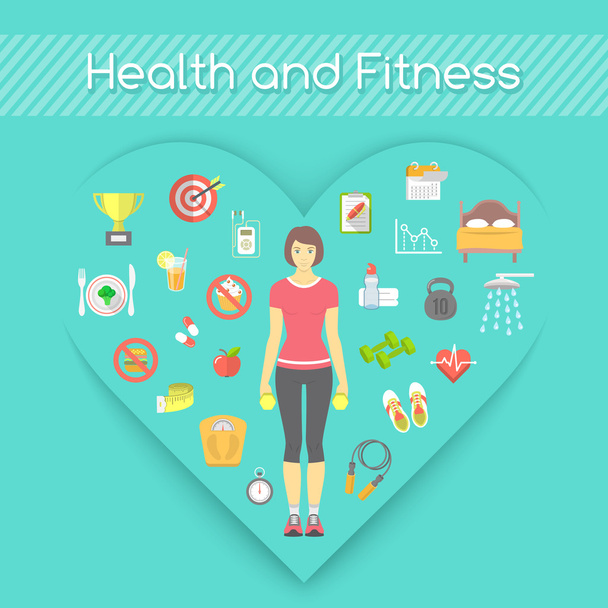 Stan zdrowia kobiety i infografiki Fitness - Wektor, obraz