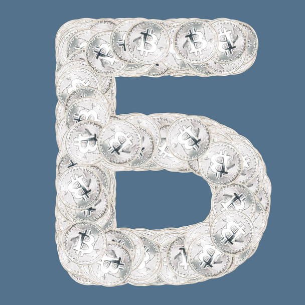 Cyrillic fonts with silver bitcoin currency. Isolated background. - Фото, изображение