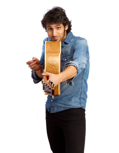 Hindu cool young man with an acoustic guitar - Zdjęcie, obraz