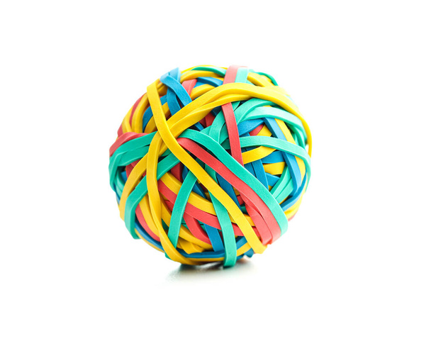 Colorful rubber bands ball isolated on the white background. - Φωτογραφία, εικόνα