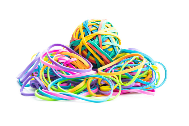 Colorful rubber bands ball isolated on the white background. - Φωτογραφία, εικόνα