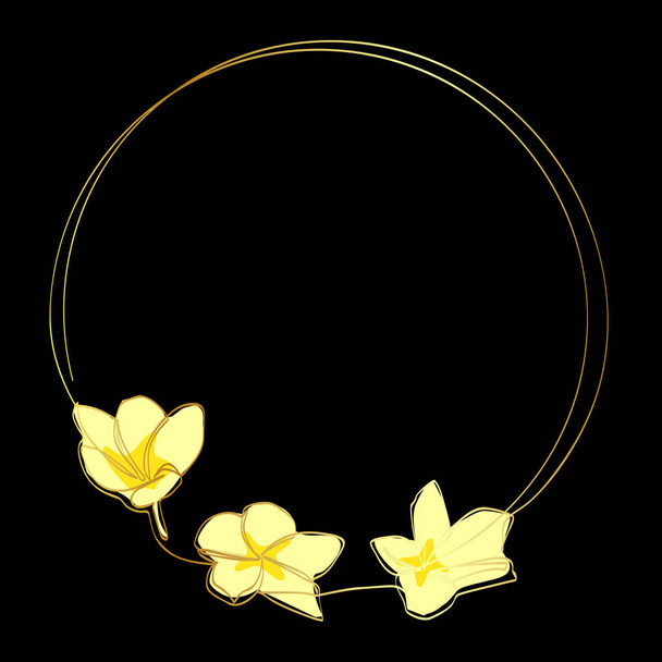gold frangipani and circle frame in simple sketch vector single or continuous line - Vector, Image