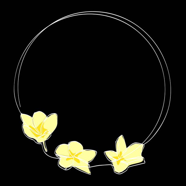 frangipani e frame de círculo em linha simples de esboço vetorial único ou contínuo - Vetor, Imagem