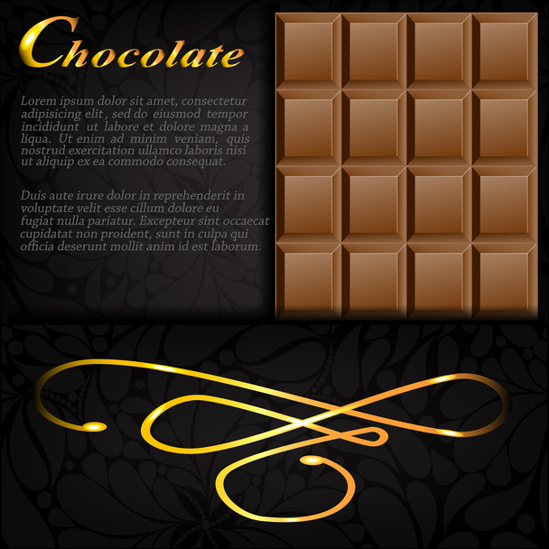 Tafel Schokolade in einem eleganten schwarzen Umschlag mit goldenem Design - Vektor, Bild