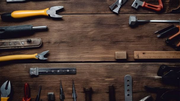 set of tools on wooden background - Valokuva, kuva
