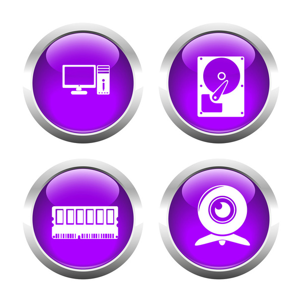 Set of colored buttons for web, computer, memory, webcam, hard d - ベクター画像