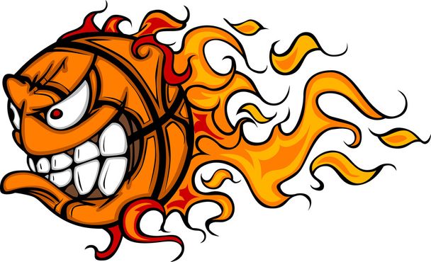 Lángoló kosárlabda arc vektor rajzfilm - Vektor, kép