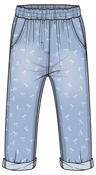 Sketch of girls denim with print detail, vector clothes template design - Wektor, obraz