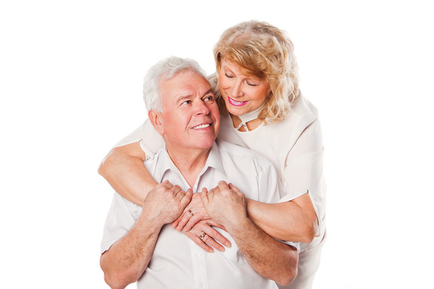 Retrato de um retrato de casal de idosos sorridentes. Isolado sobre fundo branco
. - Foto, Imagem