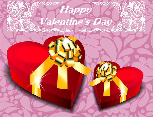 Gift boxes in the form of heart with gold bows. Valentine's Day. - Vector, imagen