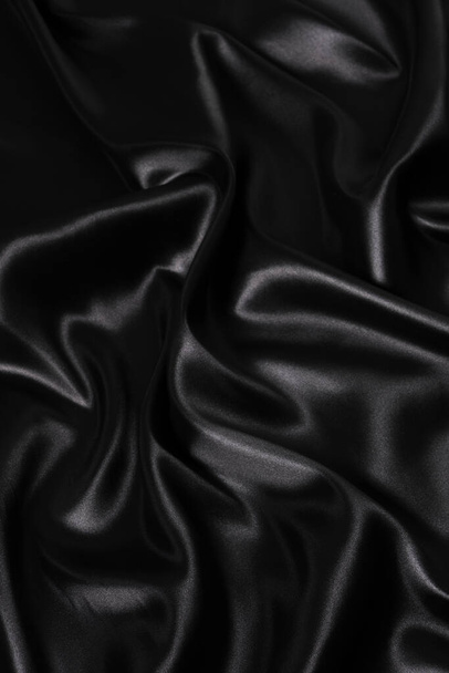 Silk fabric, abstract wavy black satin fabric background - Zdjęcie, obraz