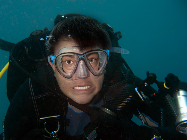 божевільний дайвер підводний портрет
 - Фото, зображення