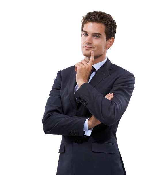 Young and innovative. Thoughtful young businessman against a white background - Foto, imagen