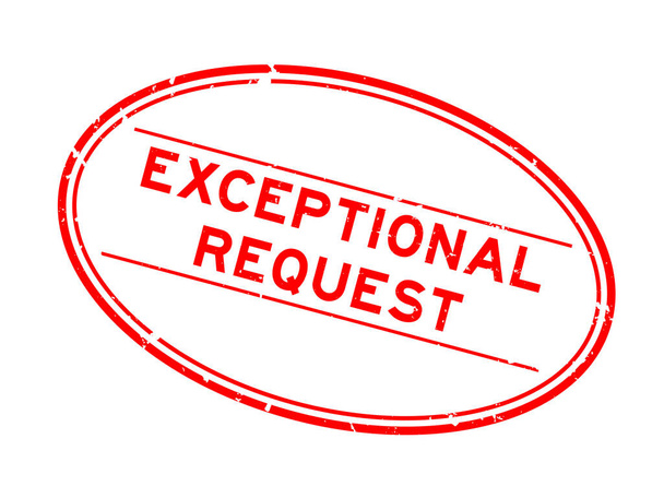 Grunge rojo excepcional petición palabra sello de goma ovalada en fondo blanco - Vector, imagen