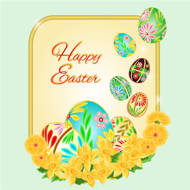 Easter frame Easter eggs and daffodils vector - Vettoriali, immagini
