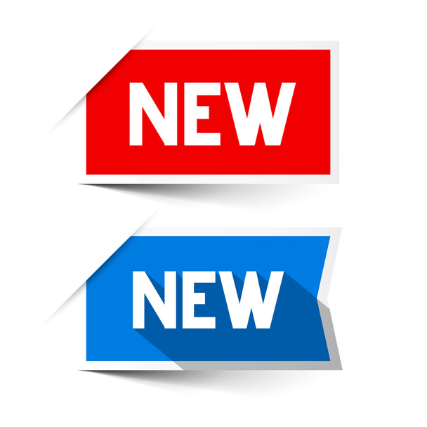 Nieuwe rode en blauwe Vector papier Labels - Stickers Set - Vector, afbeelding