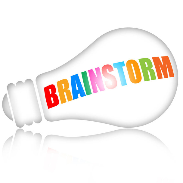 Brainstorm concept met elektrische gloeilamp en kleurrijke letters geïsoleerd op witte achtergrond - Foto, afbeelding
