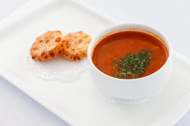 Tomato soup in bowl - Foto, Imagen
