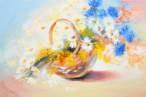 Pintura al óleo - ramo abstracto de flores de primavera
 - Foto, Imagen