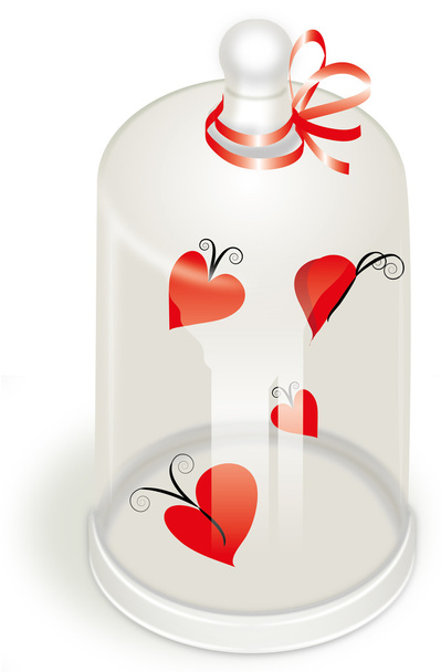 harten vlinders in een glas geval - Vector, afbeelding