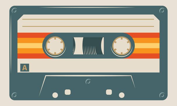 Soft green musiccasette, cassette tape, vector art image illustration, isolated on beige background, mix tape retro cassette design, Music vintage and audio theme Vector illustration - Vecteur, image