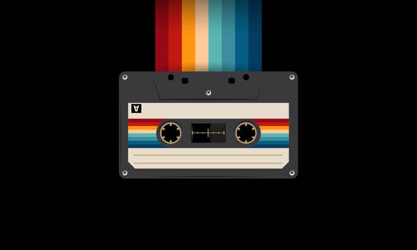 Retro musiccasette with retro colors eighties style, cassette tape, vector art image illustration, mix tape retro cassette design, Music vintage and audio theme,  Synthwave and vaporwave template - Vektor, kép