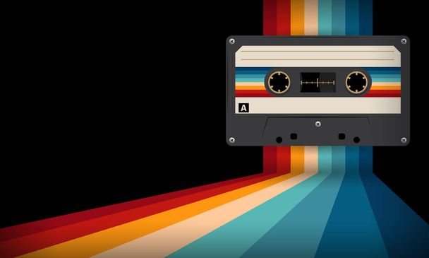 Retro musiccasette with retro colors eighties style, cassette tape, vector art image illustration, mix tape retro cassette design, Music vintage and audio theme,  Synthwave and vaporwave template - Вектор, зображення