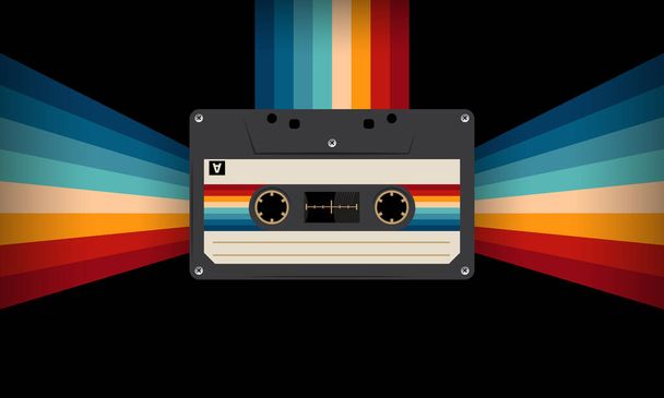 Retro musiccasette with retro colors eighties style, cassette tape, vector art image illustration, mix tape retro cassette design, Music vintage and audio theme,  Synthwave and vaporwave template - Vektor, kép