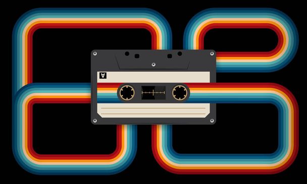Retro musiccasette with retro colors eighties style, cassette tape, vector art image illustration, mix tape retro cassette design, Music vintage and audio theme,  Synthwave and vaporwave template - Vektori, kuva